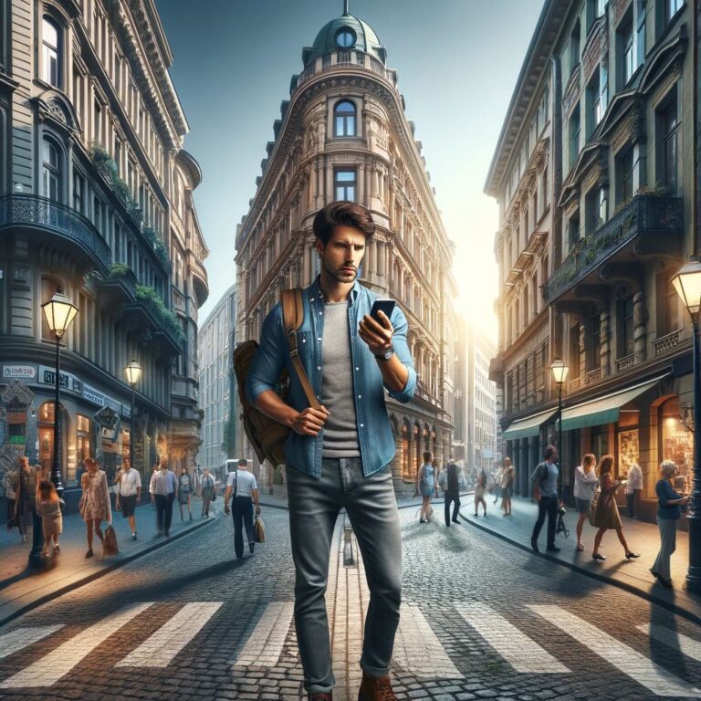 Traveler Using Data To Navigate City